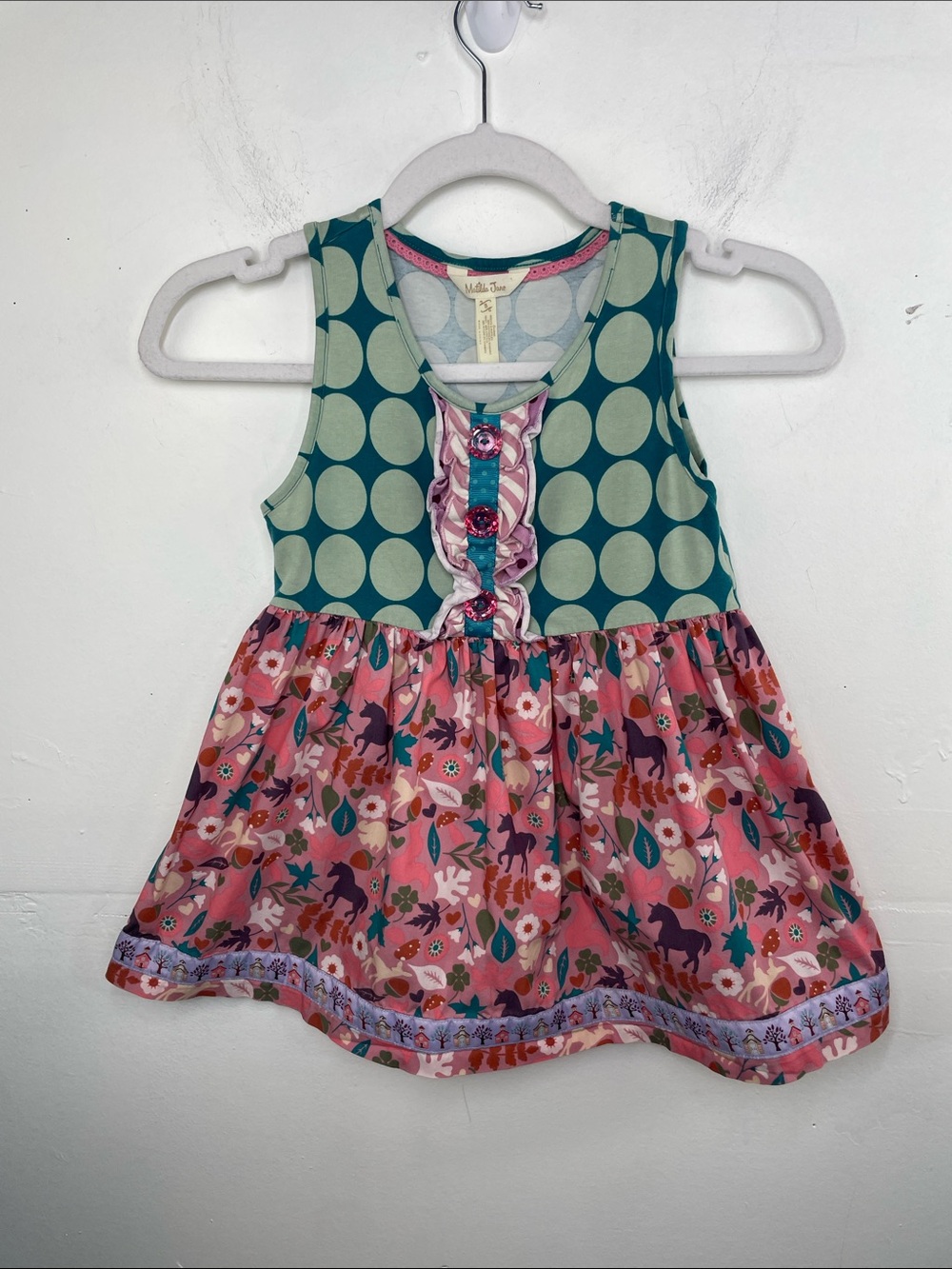 Matilda Jane Teal Polka Unicorn Tunic Dress size 8 (girls)